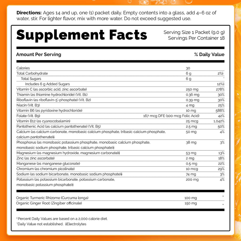 Emergen-C Turmeric Gummies, back label with Supplement Facts