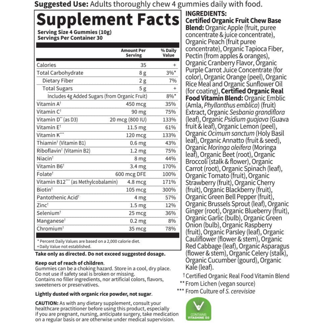 Garden of Life My Kind Prenatal Multi Gummies' back label with Supplement Facts