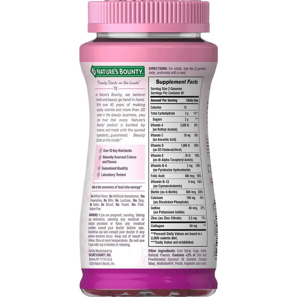 Nature's Bounty Women's Multivitamin back label with Supplement Facts