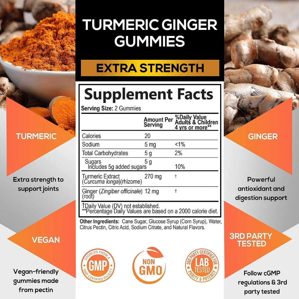 Nature's Nutrition Turmeric Gummies, back label with Supplement Facts