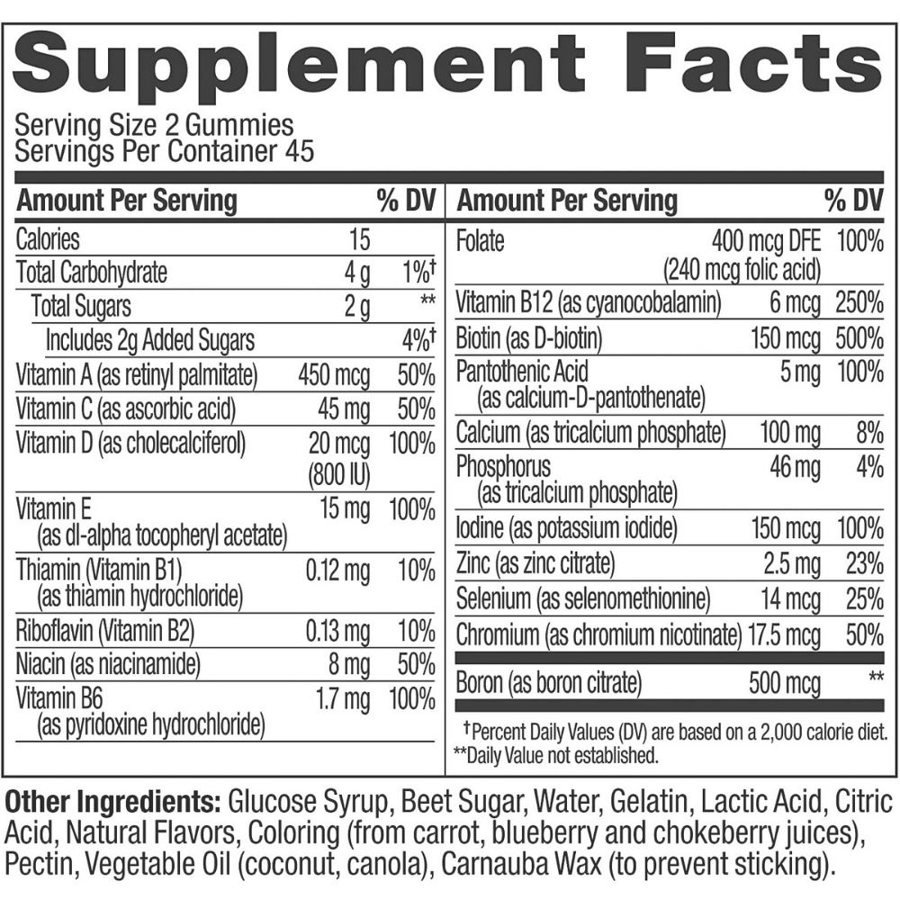 OLLY Women's Multi back label with Supplement Facts