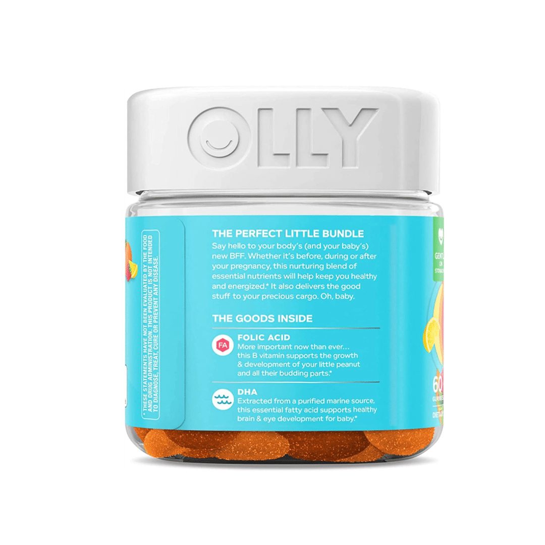 OLLY Prenatal Vitamins Gummy's benefits on side label