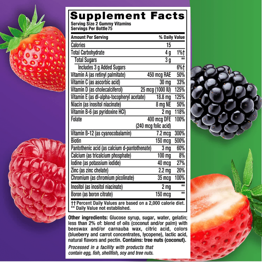 Vitafusion back label with Supplement Facts