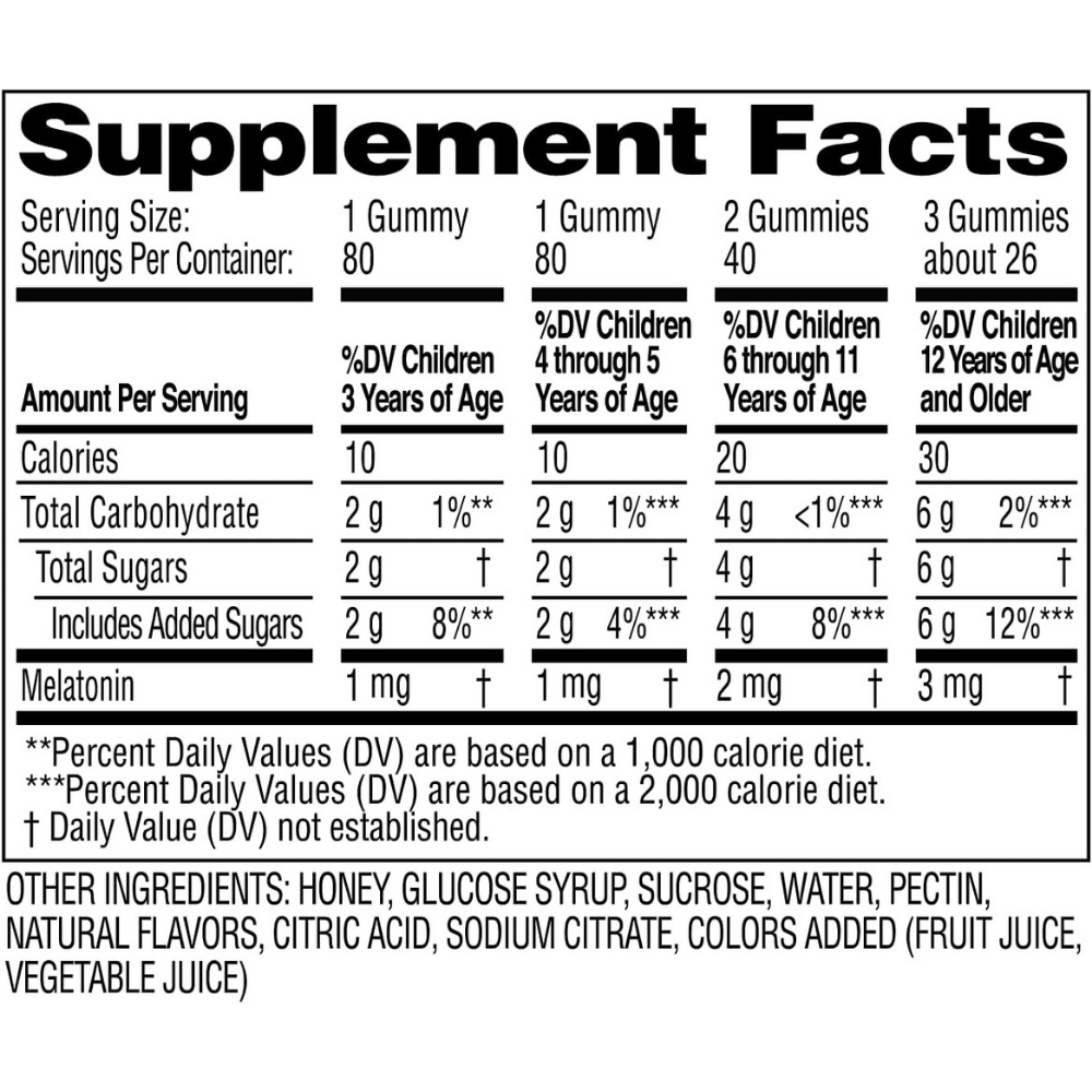 Zarbee's Sleep Gummies for Kids, back label with Supplement Facts