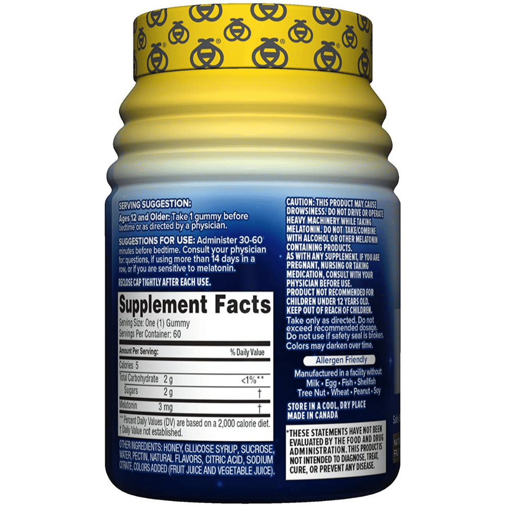 ZarBee's Sleep Gummies, back label with Supplement Facts